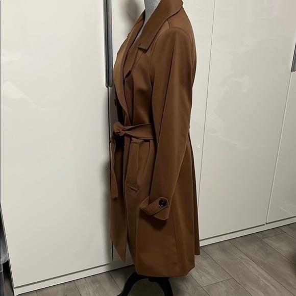 PINK TARTAN NWOT Double-Breasted Brown Trench Coat Lined, Size L - Picture 5 of 11